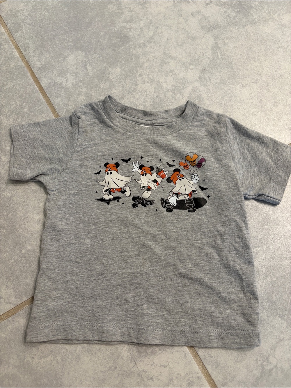 12-18 month Kids Gray Ghost Disney Inspired Skateboard Graphic Short Sleeve Tee